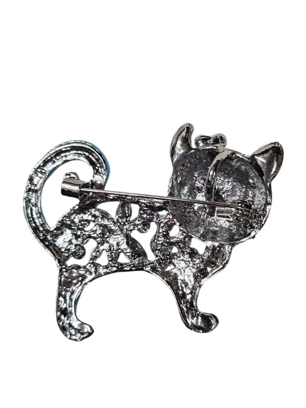 Betsy Johnson BROOCH Pendant PIN 1.9" ANIMAL RHINESTONE ENAMEL BLUE CAT FLOWER - Picture 3 of 8